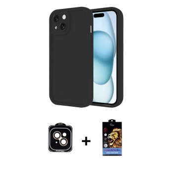 iPhone 14 Yankı Yansıma Özel Seri - Siyah Buffer Hayalet Cam Ekran Koruyucu + Turuncu PVD Metal Kamera Lens