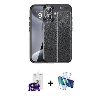 iPhone 16 Doruk Klasik Özel Seri - Siyah 3D Antistatik Cam Ekran Koruyucu + Siyah Bilvis Titan Kamera Lens