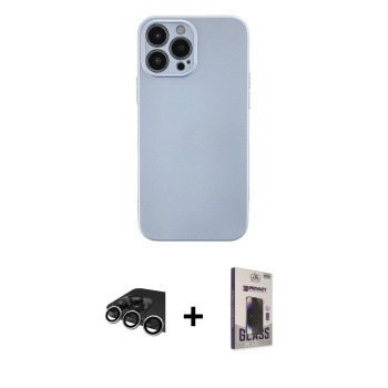 iPhone 13 Pro Max Ahenk Serisi - Siyah Bilvis Hayalet Cam Ekran Koruyucu + Gümüş Raze Metal Kamera Lens