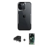 iPhone 15 Pro Akış Çizgi Koleksiyonu - Siyah 360 Mat Full Body Arka Koruyucu + Gümüş Raze Metal Kamera Lens