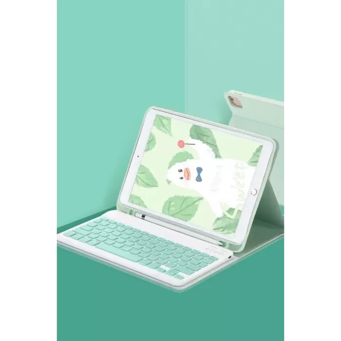  iPad 2022 10.9 (10.nesil) Kılıf KC01 Smart Klavyeli Tablet Kılıfı - Açık Yeşil