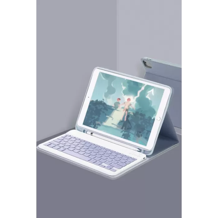  Samsung Galaxy X610 Tab S9 FE Plus 12.4 Kılıf KC01 Smart Klavyeli Tablet Kılıfı - Lacivert