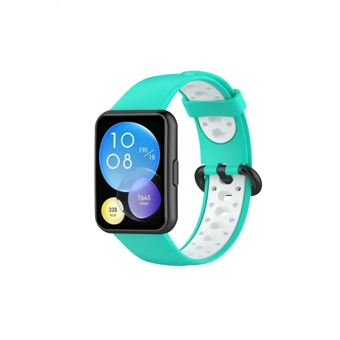 Huawei Watch Fit 2 Spor Delikli Kordon - Turkuaz-Beyaz