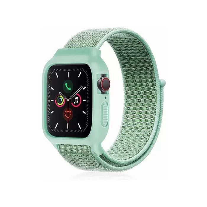  Apple Watch 42mm Hasırlı Cırtcırtlı Kasalı Kordon - Turkuaz