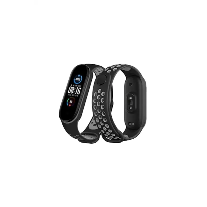  Xiaomi Mi Band 6 Spor Delikli Kordon - Siyah-Gri