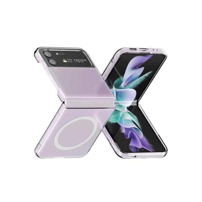  Samsung Galaxy Z Flip 4 Kılıf Magneticsafe Şeffaf Silikon - Şeffaf