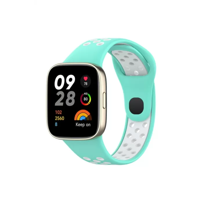  Xiaomi Redmi Watch 3 Spor Delikli Kordon - Turkuaz-Beyaz