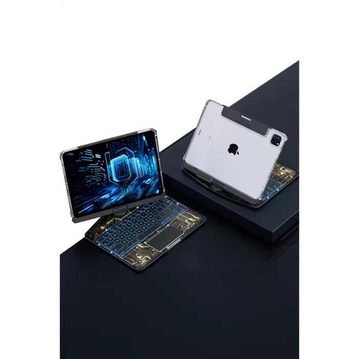 Newface JP12.9 iPad Pro 12.9 (2022) Kılıf Vales Dönen Ledli Klavyeli Tablet Kılıfı - Siyah