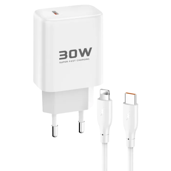 Joko JK89 30W Type-C Çıkışlı Ekstra DC66 1M Type-C to Lightning  Kablolu PD Şarj Cihazı - Beyaz