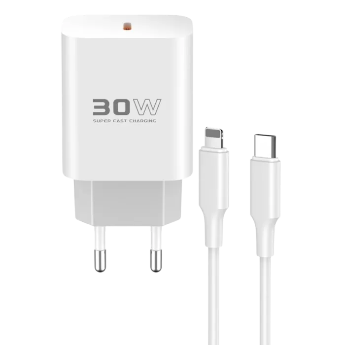 Konfulon C87C 30W Type-C Çıkışlı Ekstra DL50 1M Type-C to Lightning Kablolu PD Şarj Cihazı - Beyaz
