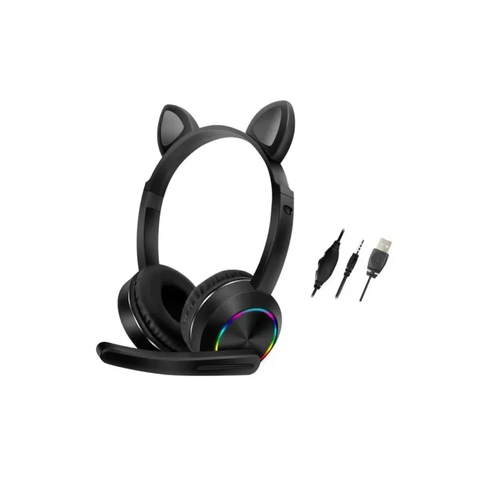 Karler Bass AKZ020 Kafa Üstü Işıklı Kedi Kulaklık - Siyah