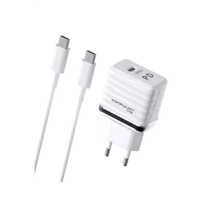 Konfulon C32D 20W PD Şarj Cihazı + DC15 1M 20W 5A Type-C to Type-C Kablolu Şarj Cihazı