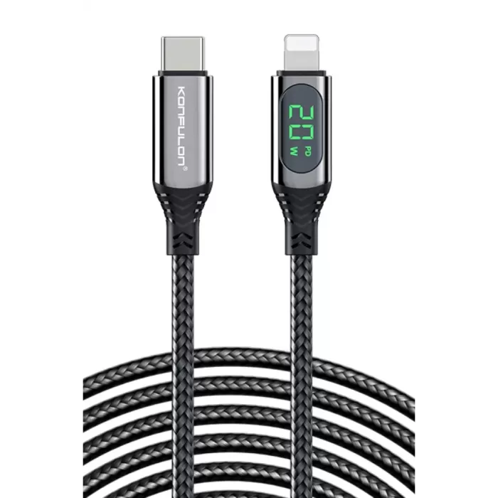 Konfulon DC41 Type-C to Lightning 1M Örgü 20W Hızlı Şarj Kablo - Siyah
