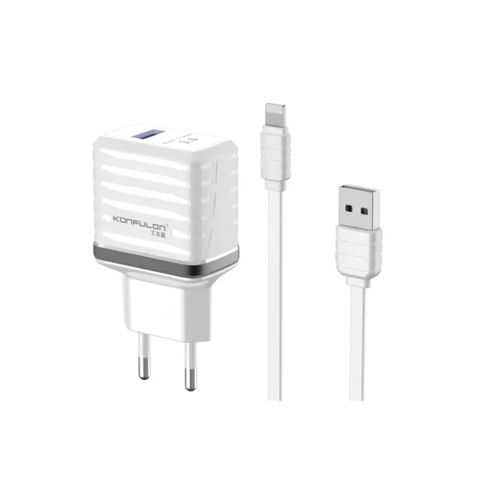 Konfulon C19Q 18W USB Çıkışlı Ekstra USB to Lightning Kablolu PD Hızlı Şarj Cihazı - Beyaz