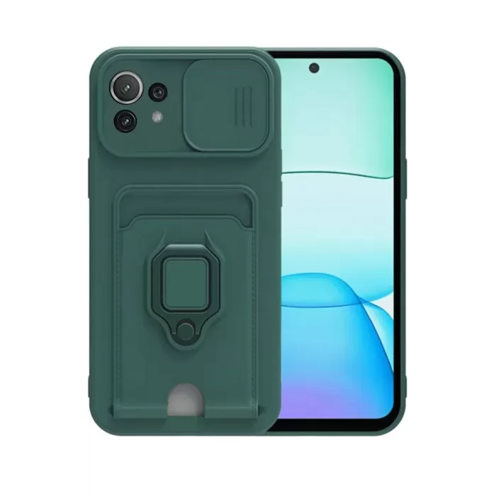 Newface Xiaomi Mİ 11 Lite Kılıf Zuma Kartvizitli Yüzüklü Silikon - Yeşil