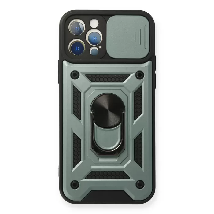  iPhone 12 Pro Kılıf Pars Lens Yüzüklü Silikon - Yeşil