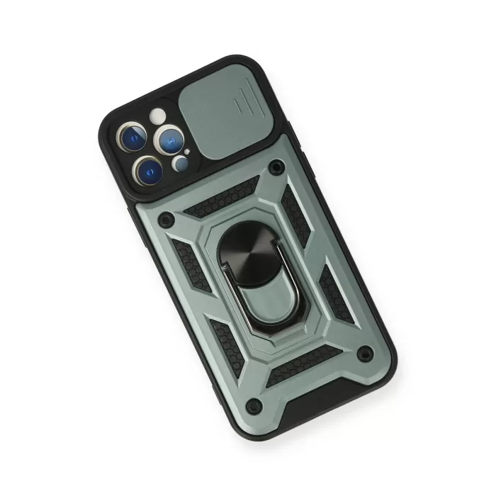  iPhone 12 Pro Kılıf Pars Lens Yüzüklü Silikon - Yeşil