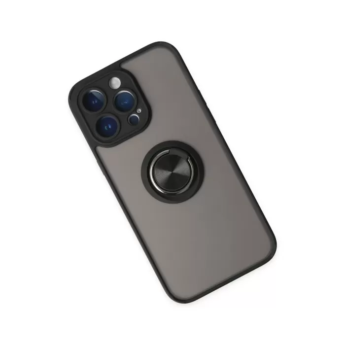  iPhone 14 Pro Kılıf Montreal Yüzüklü Silikon Kapak - Siyah