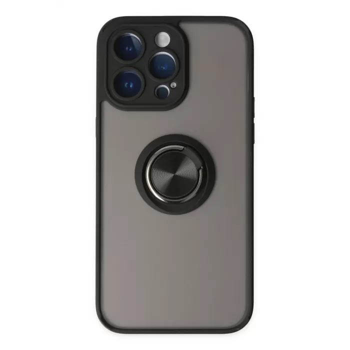  iPhone 14 Pro Kılıf Montreal Yüzüklü Silikon Kapak - Siyah
