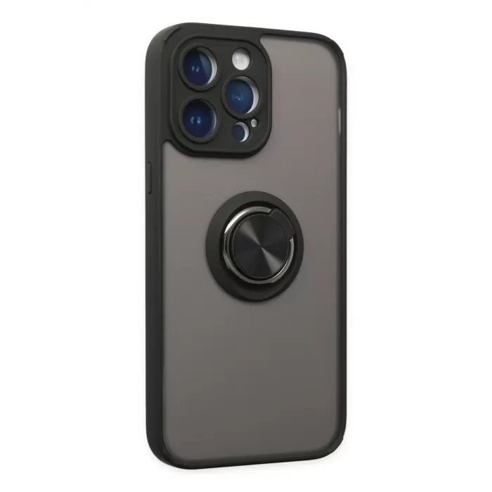  iPhone 14 Pro Kılıf Montreal Yüzüklü Silikon Kapak - Siyah