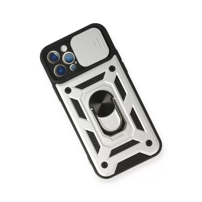  iPhone 12 Pro Kılıf Pars Lens Yüzüklü Silikon - Gümüş