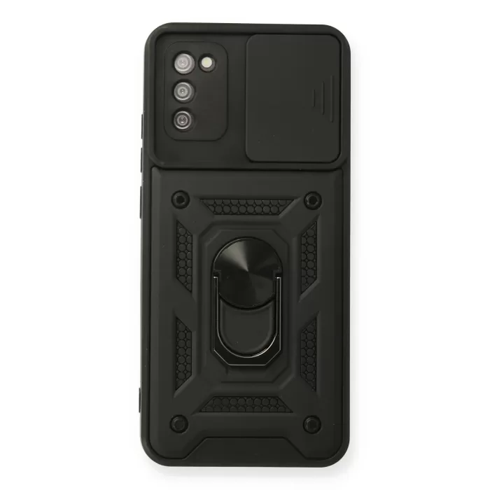  Samsung Galaxy A02S Kılıf Pars Lens Yüzüklü Silikon - Siyah
