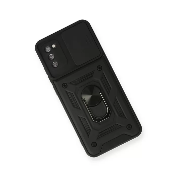  Samsung Galaxy A02S Kılıf Pars Lens Yüzüklü Silikon - Siyah