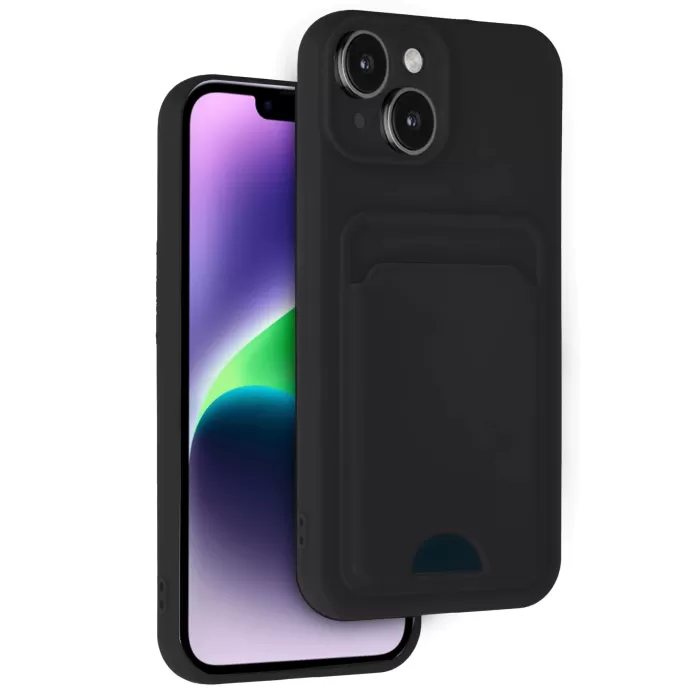  iPhone 14 Kılıf Kelvin Kartvizitli Silikon - Siyah
