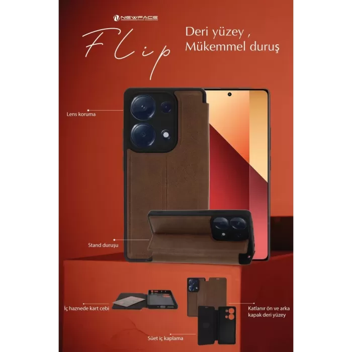 Newface Realme 12 Lite Kılıf Flip Cover - Taba