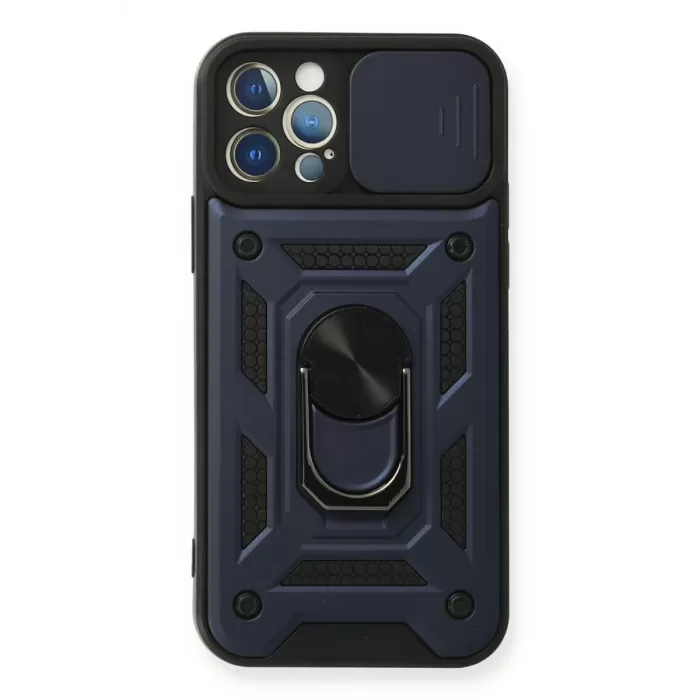  iPhone 12 Pro Kılıf Pars Lens Yüzüklü Silikon - Lacivert