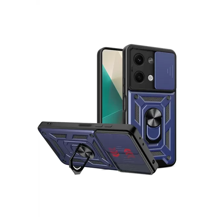 Newface Xiaomi Poco X6 Kılıf Pars Lens Yüzüklü Silikon - Lacivert