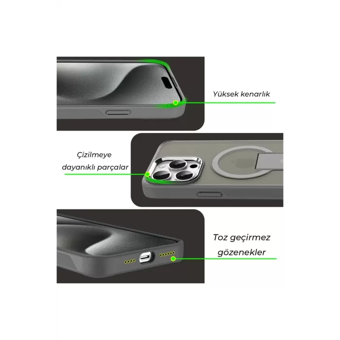 Newface iPhone 12 Tork Magsafe Standlı Kapak - Siyah