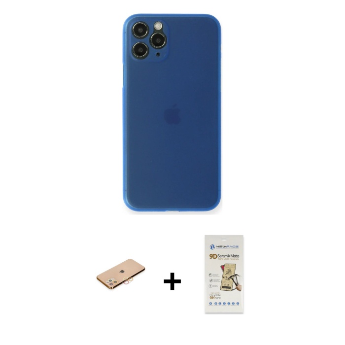 iPhone 11 Pro Yadigar Yansıma Serisi - Siyah Mat Seramik Nano Ekran Koruyucu + Turuncu Renkli Kamera Lens Koruma Cam