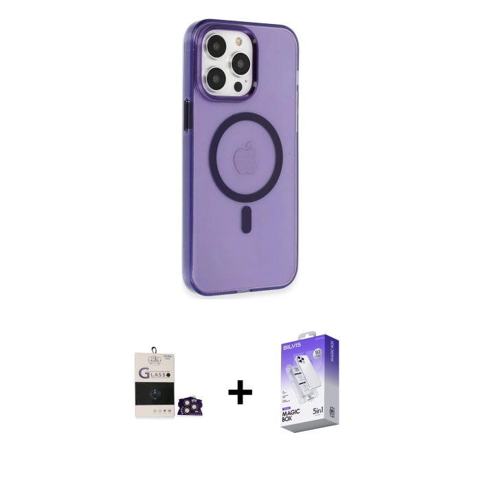 iPhone 14 Pro Max Kıvılcım Asil Özel Seri - Siyah Bilvis 5in1 3D Magic Cam Ekran Koruyucu + Gold Bilvis Titan Kamera Lens