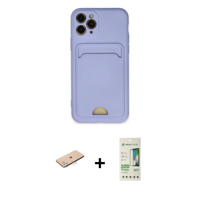 iPhone 11 Pro Vadi Çizgi Prime - Siyah 20D Premium Cam Ekran Koruyucu + Mavi Renkli Kamera Lens Koruma Cam