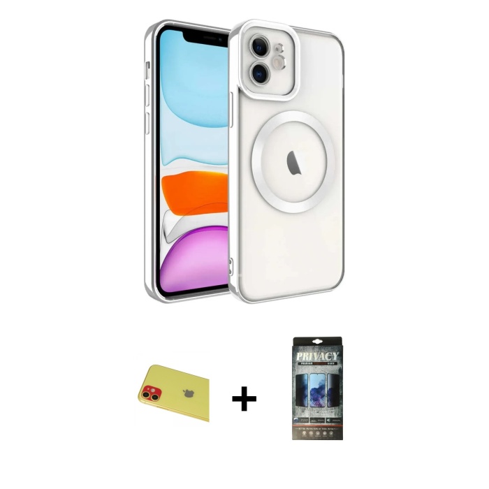 iPhone 11 Nova Işık Özel Seri - Siyah 34D Hayalet Izgaralı Cam + Kırmızı Rainbow Kamera Lens Koruma Cam