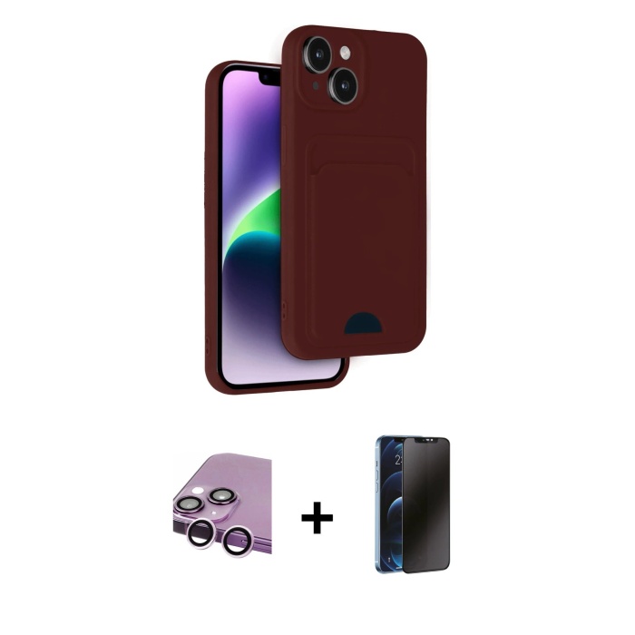 iPhone 14 Vadi Çizgi Prime - Siyah 3D Antistatik Hayalet Cam Ekran Koruyucu + Mor Raze Metal Kamera Lens