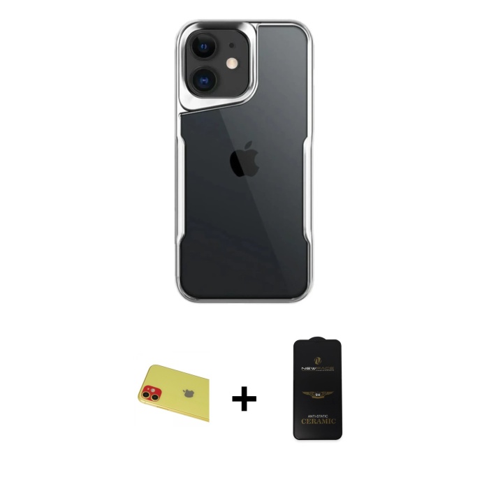 iPhone 11 Akış Çizgi Koleksiyonu - Siyah 6D Antistatik Mat Seramik Hayalet Nano Ekran Koruyucu + Kırmızı Rainbow Kamera Lens Koruma Cam
