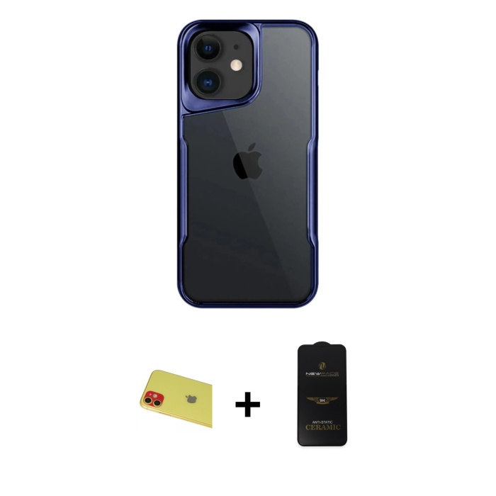 iPhone 11 Akış Çizgi Koleksiyonu - Siyah 6D Antistatik Mat Seramik Hayalet Nano Ekran Koruyucu + Kırmızı Rainbow Kamera Lens Koruma Cam