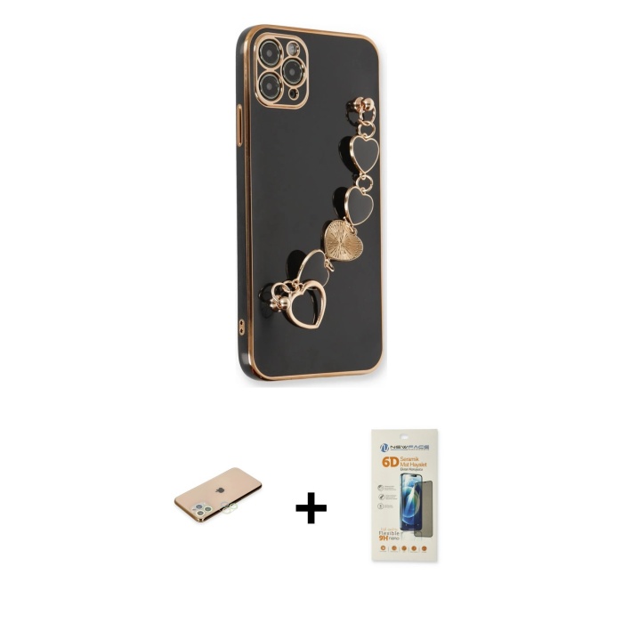 iPhone 11 Pro Nova Işık Prime - Siyah 6D Mat Seramik Hayalet Nano Ekran Koruyucu + Yeşil Renkli Kamera Lens Koruma Cam