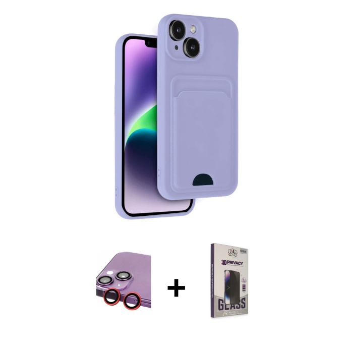 iPhone 14 Vadi Çizgi Prime - Siyah Bilvis Hayalet Cam Ekran Koruyucu + Kırmızı Raze Metal Kamera Lens