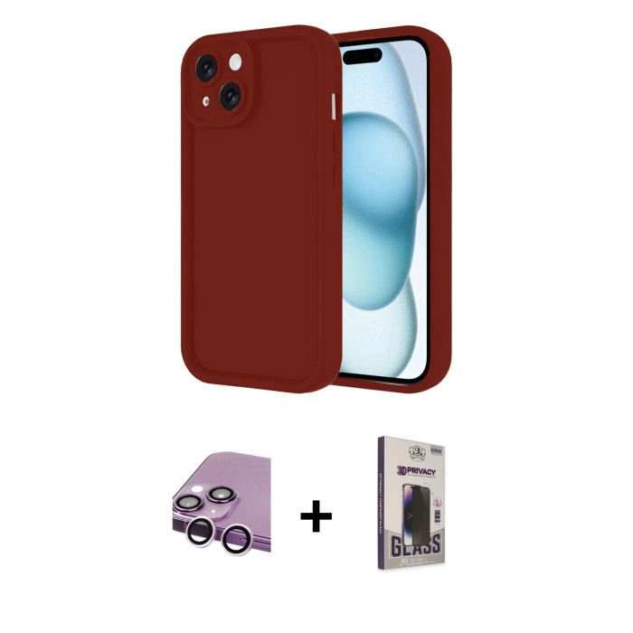 iPhone 14 Yankı Yansıma Özel Seri - Siyah Bilvis Hayalet Cam Ekran Koruyucu + Mor Raze Metal Kamera Lens