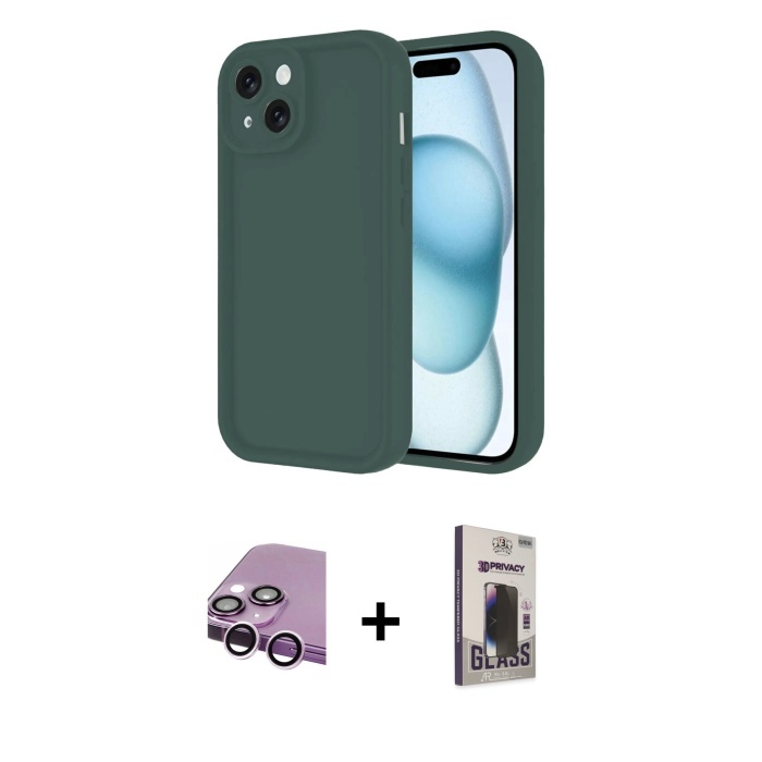 iPhone 14 Yankı Yansıma Özel Seri - Siyah Bilvis Hayalet Cam Ekran Koruyucu + Mor Raze Metal Kamera Lens