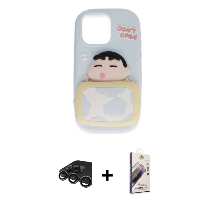 iPhone 15 Pro Akış Yansıma - Siyah Bilvis 3D Mat Cam Ekran Koruyucu + Titanyum Gri Raze Metal Kamera Lens