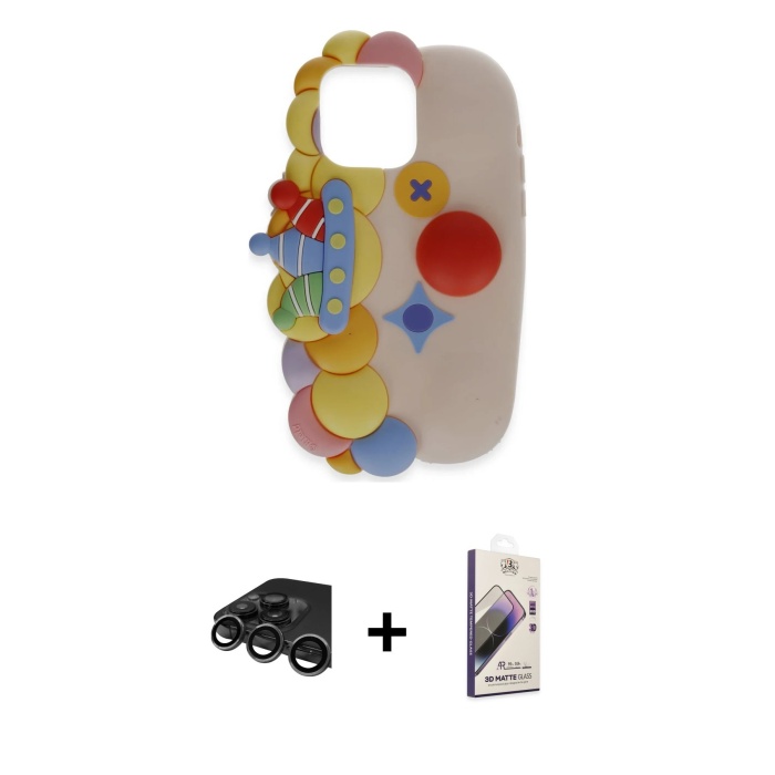 iPhone 15 Pro Akış Yansıma - Siyah Bilvis 3D Mat Cam Ekran Koruyucu + Titanyum Gri Raze Metal Kamera Lens