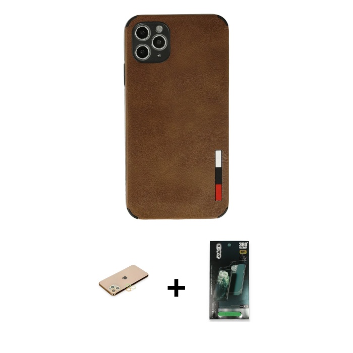 iPhone 11 Pro Doruk Asil Koleksiyonu - Şeffaf 360 Full Body Arka Koruyucu + Pembe Renkli Kamera Lens Koruma Cam