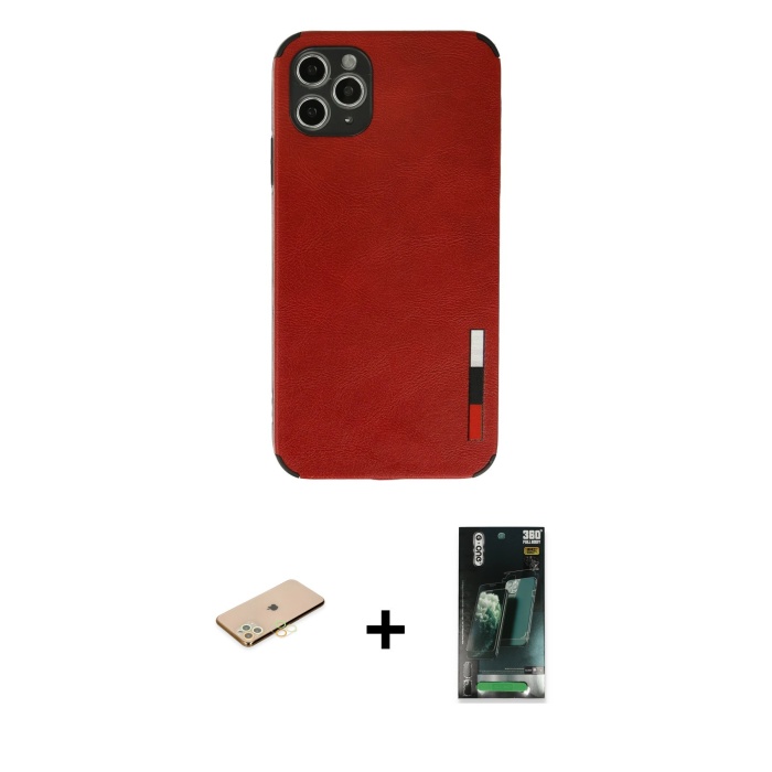 iPhone 11 Pro Doruk Asil Koleksiyonu - Şeffaf 360 Full Body Arka Koruyucu + Pembe Renkli Kamera Lens Koruma Cam