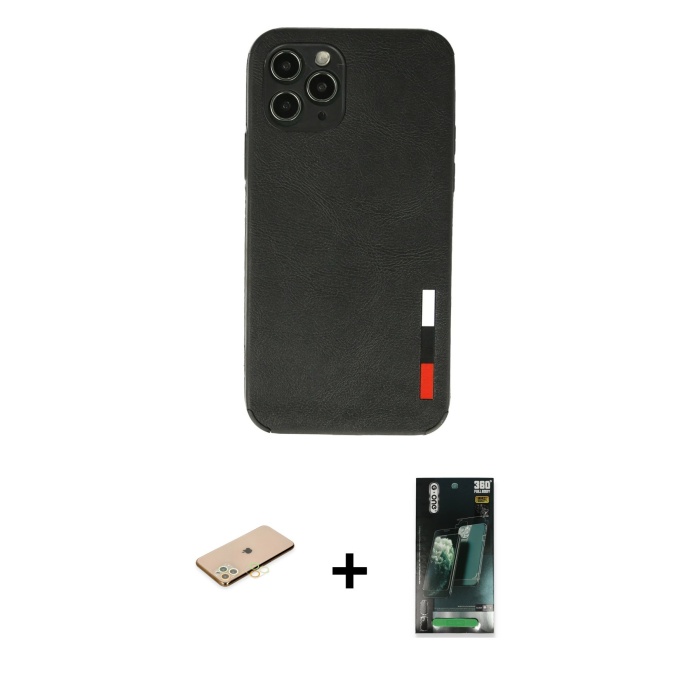 iPhone 11 Pro Doruk Asil Koleksiyonu - Şeffaf 360 Full Body Arka Koruyucu + Pembe Renkli Kamera Lens Koruma Cam