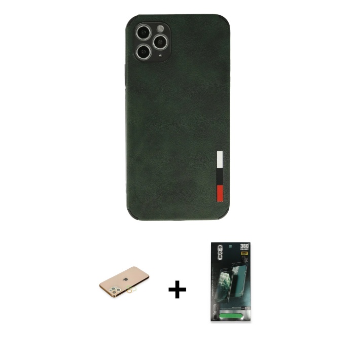 iPhone 11 Pro Doruk Asil Koleksiyonu - Şeffaf 360 Full Body Arka Koruyucu + Pembe Renkli Kamera Lens Koruma Cam