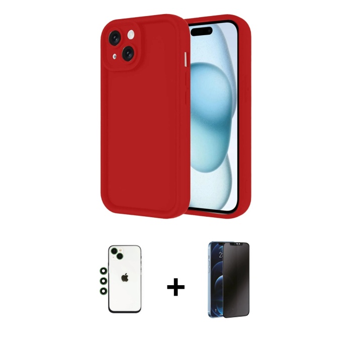 iPhone 14 Yankı Yansıma Özel Seri - Siyah 3D Antistatik Hayalet Cam Ekran Koruyucu + Yeşil Shine Kamera Lens